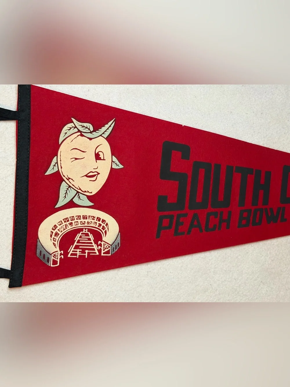 Vintage South Carolina Peach Bowl Atlanta GA Red Felt Pennant Football Souvenir